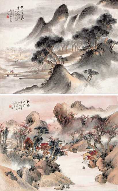 冯蔼然 辛巳（1941年）作 山水 镜心（四幅）